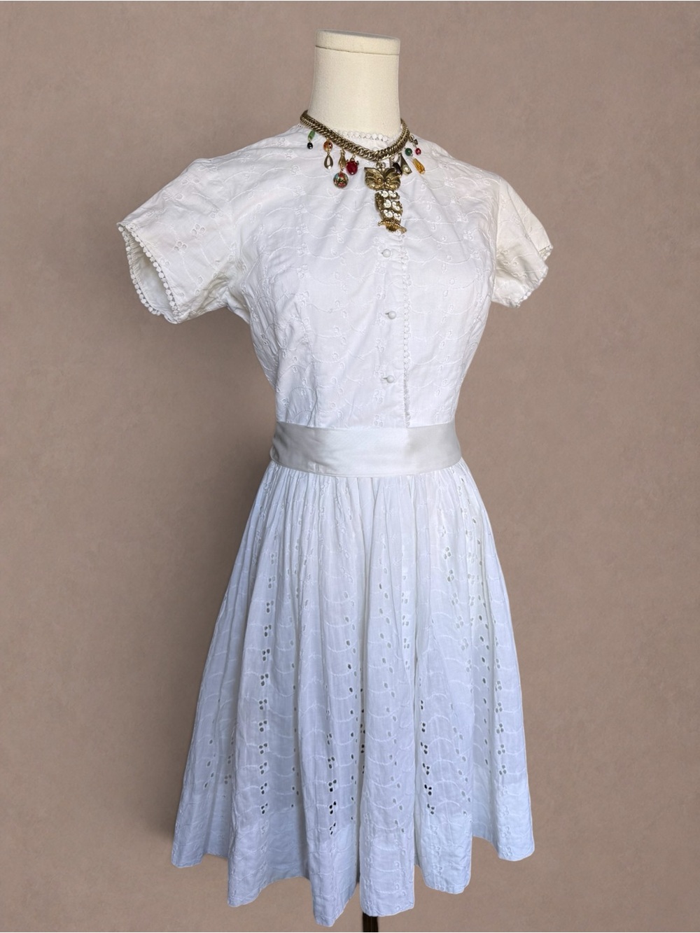 Vintage 1970s White Cotton Eyelet Dress | SABA Jrs